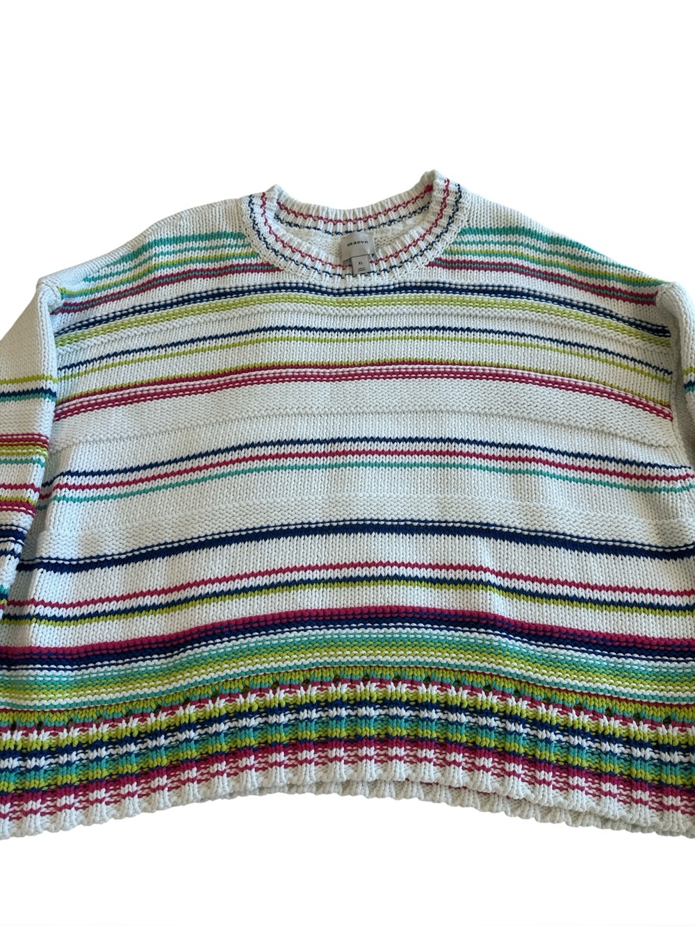Anthropologie Maeve Multicolor Striped Crewneck Cable Knit Sweater - Picture 4 of 9